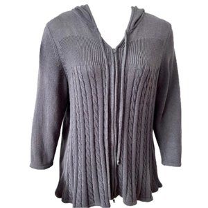 Knit Zip Hoodie Sweater Gray 3/4 Sleeve (Size 14-16) Excellent Condition